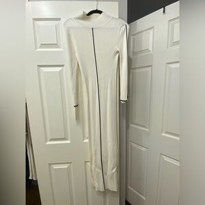Zara Cream Ribbed Midi Dress with Black Piping